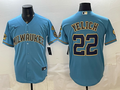 Men's Milwaukee Brewers Christian Yelich #22 Light Blue Road Replica Jersey