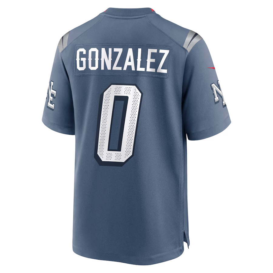 Men's New England Patriots Christian Gonzalez  Storm Blue 2025 Rivalries Collection Game Jersey