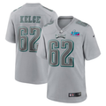 Men's Philadelphia Eagles Jason Kelce #62 Gray Super Bowl LVII Patch Atmosphere Fashion Game Jersey1