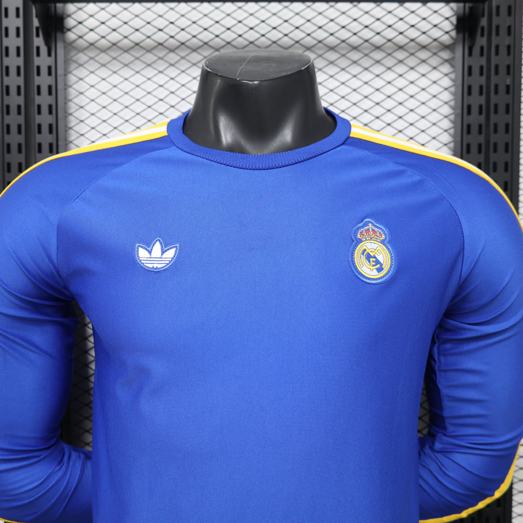 2026 Real Madrid (Blue) Casual Retro Player Version Jersey (Long Sleeve)
