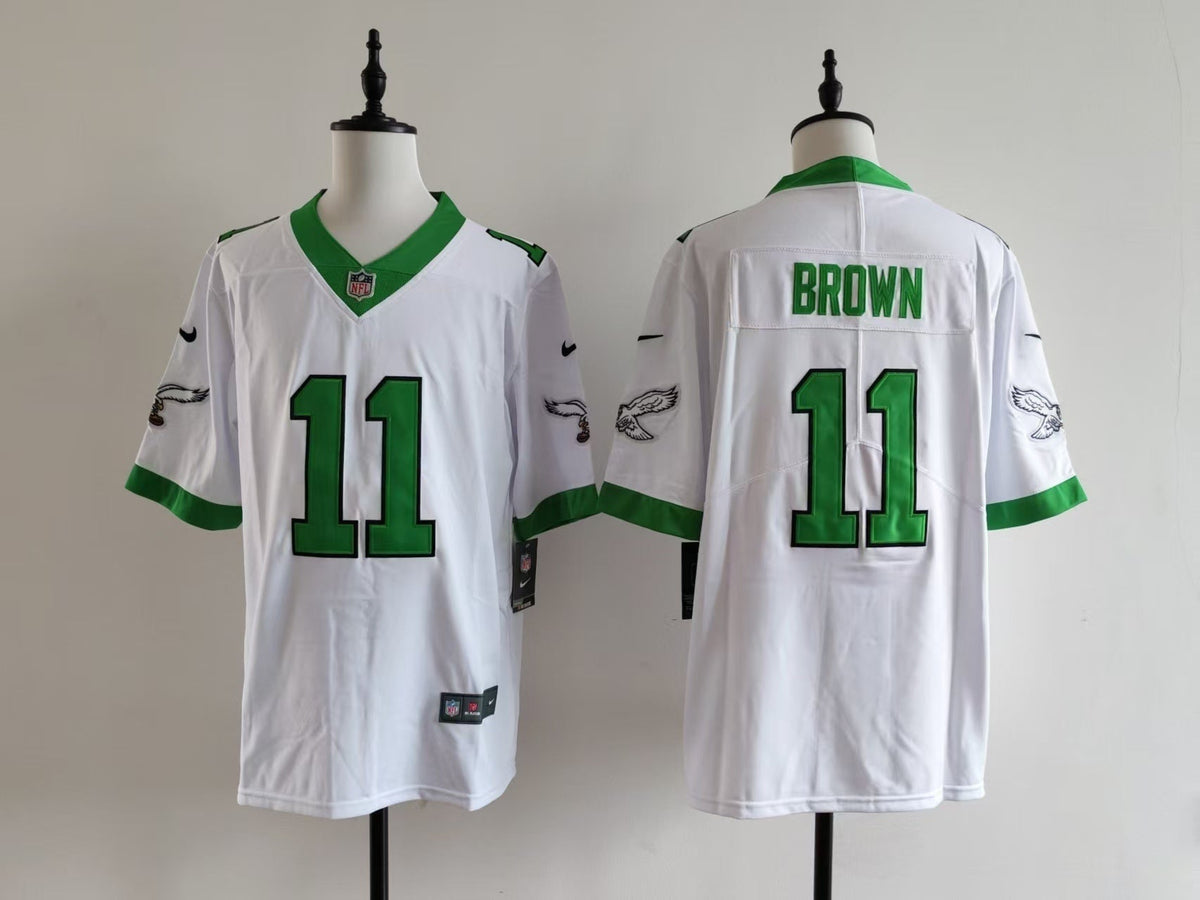 Men's Philadelphia Eagles A.J. Brown  Jersey-White with green printing