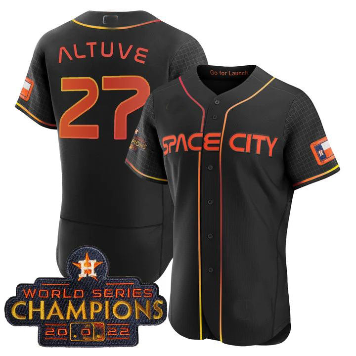 #27 Jose Altuve Houston Astros Black 2023 SPACE CITY CHAMPIONS FLEX JERSEY C ALL STITCHED Baseball Jerseys
