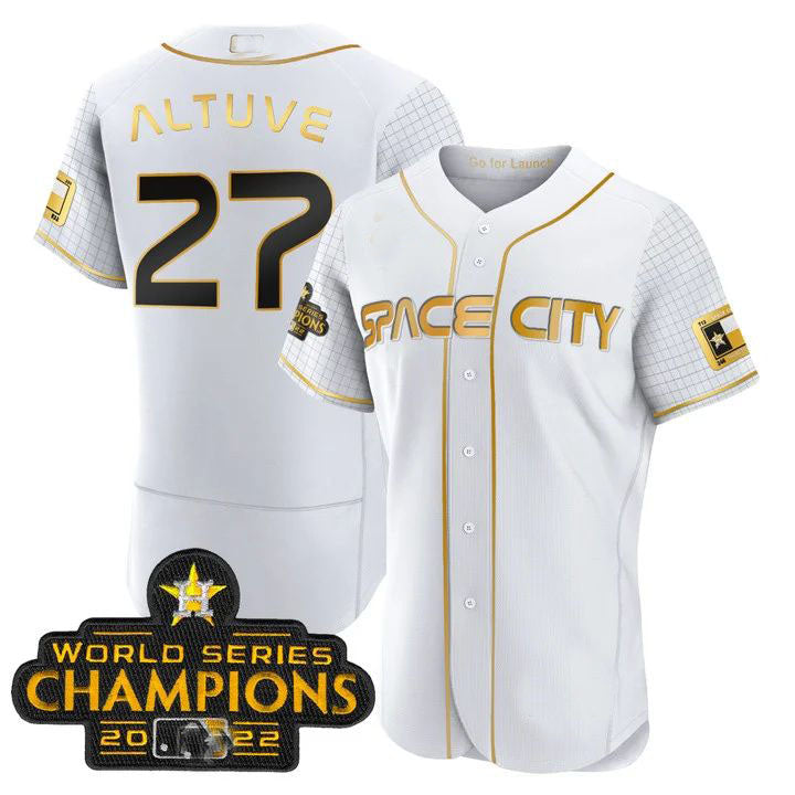 #27 Jose Altuve Houston Astros 2023 SPACE CITY CHAMPIONS FLEX JERSEY C White ALL STITCHED Baseball Jerseys