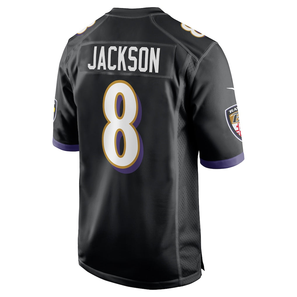 B.Ravens #8 Lamar Jackson Black Alternate Game Jersey