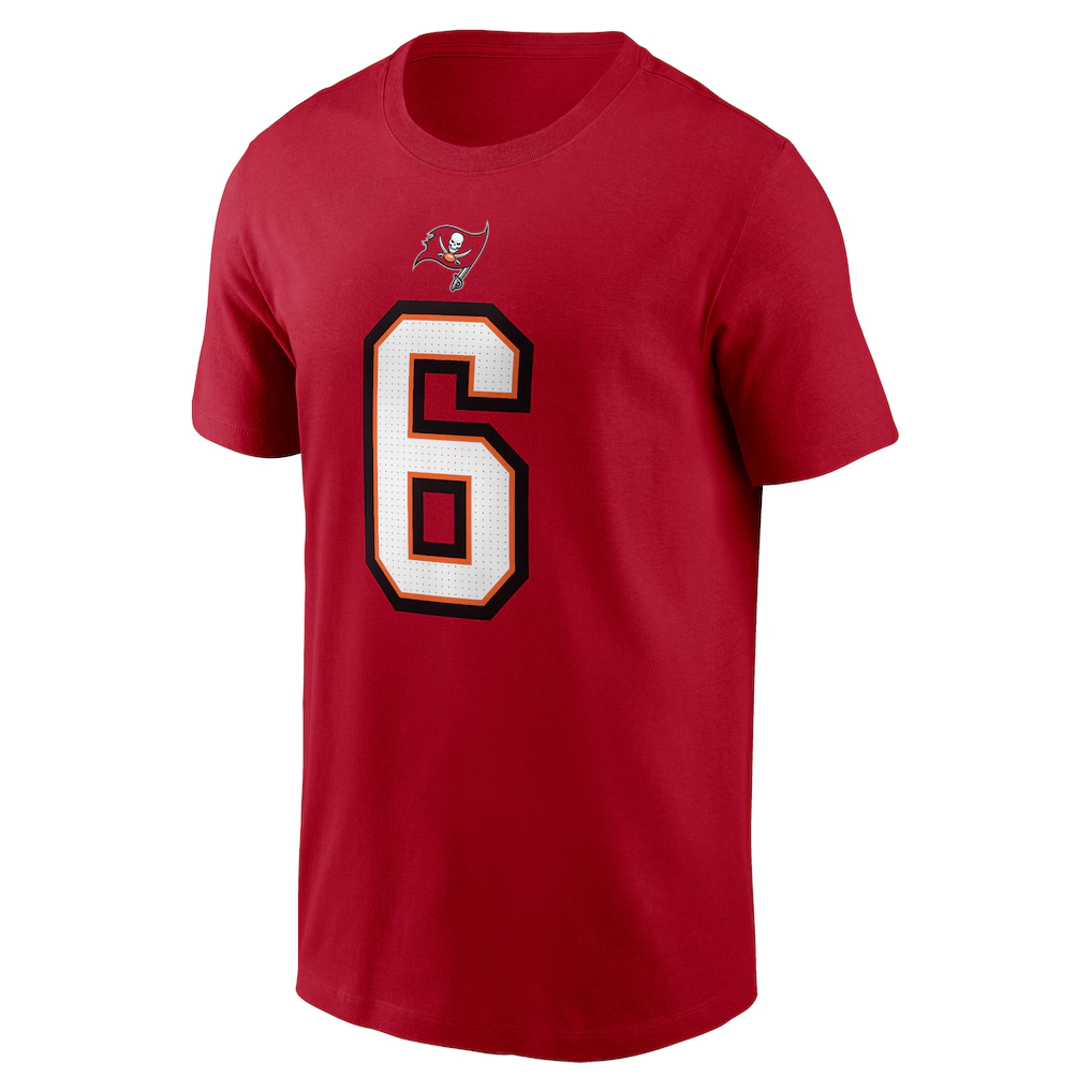 Men's Tampa Bay Buccaneers Baker Mayfield  Red Player Name & Number T-Shirt
