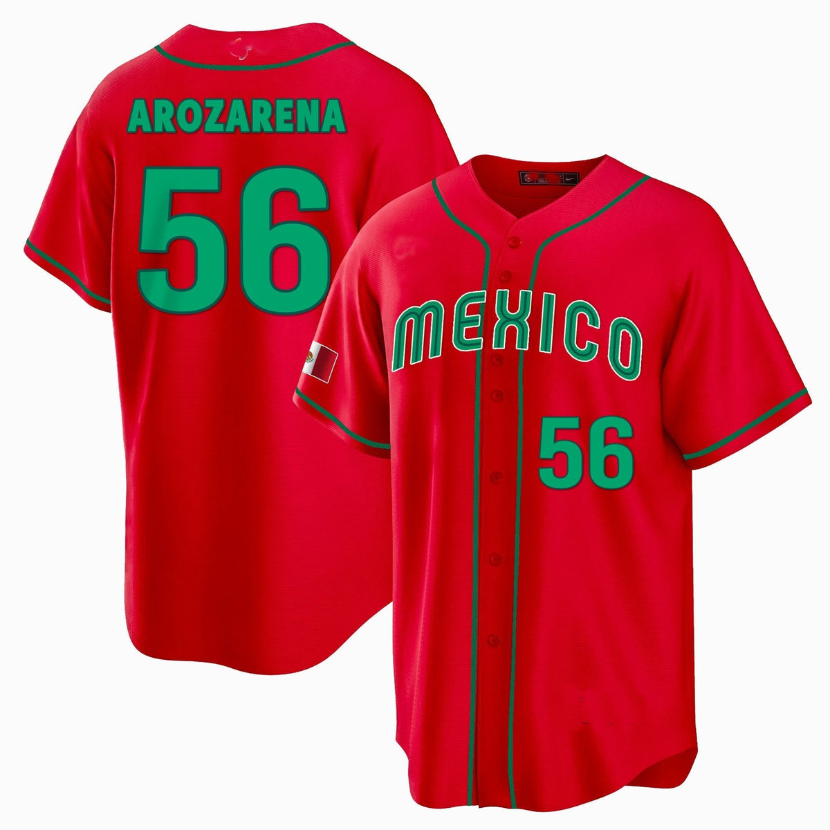 #56 RANDY AROZARENA MEXICO BASEBALL 2023 WORLD BASEBALL CLASSIC REPLICA JERSEY C RED Stitches Baseball Jerseys