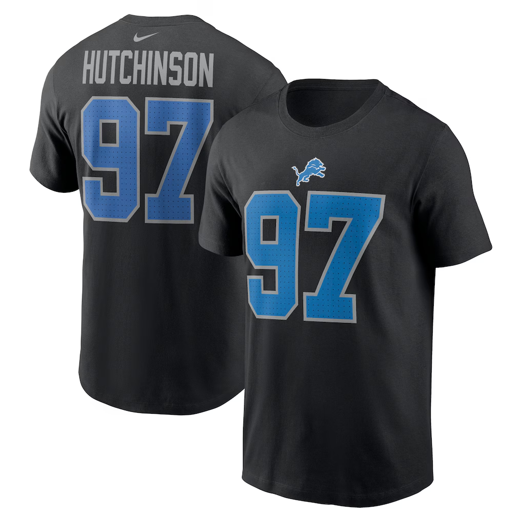 Men's Detroit Lions Aidan Hutchinson  Black Player Name & Number T-Shirt
