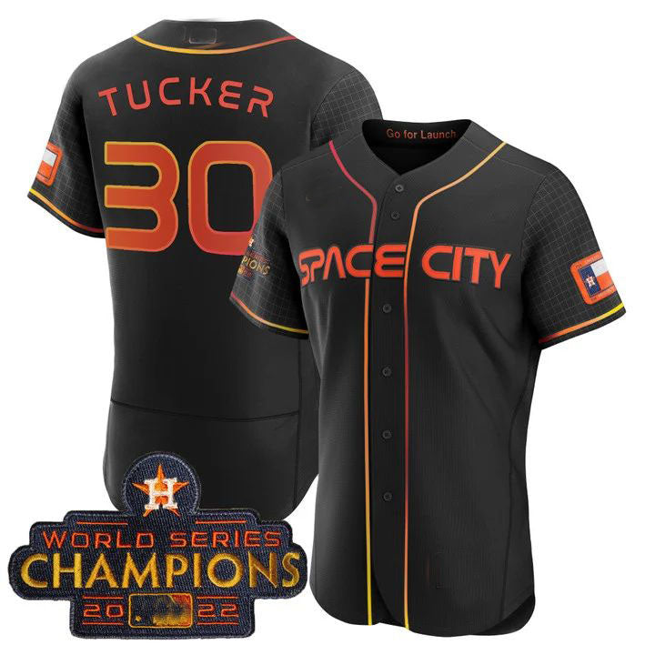 #30 Kyle Tucker Houston Astros 2023 SPACE CITY CHAMPIONS FLEX JERSEY C Black ALL STITCHED Baseball Jerseys