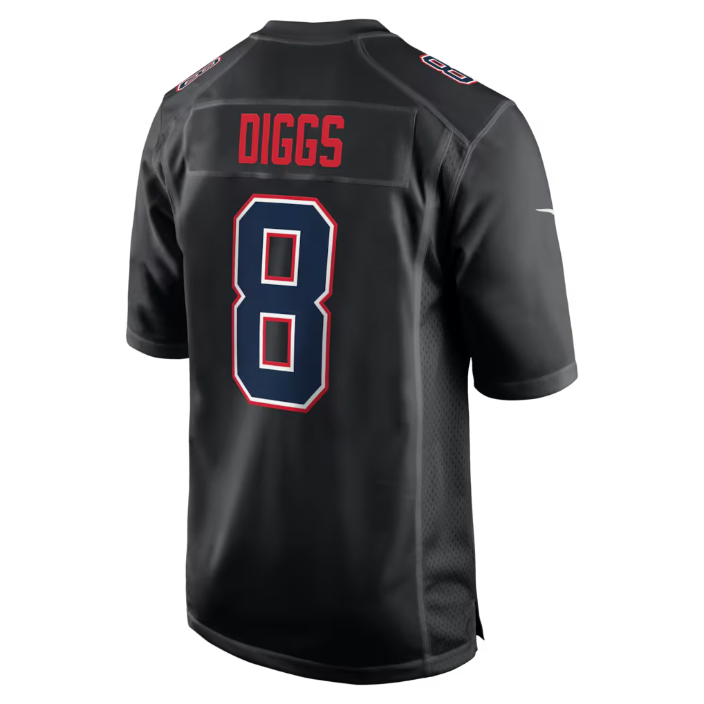 Men's New England Patriots Stefon Diggs  Black Super Bowl LX Patch Carbon Fashion Game Jersey