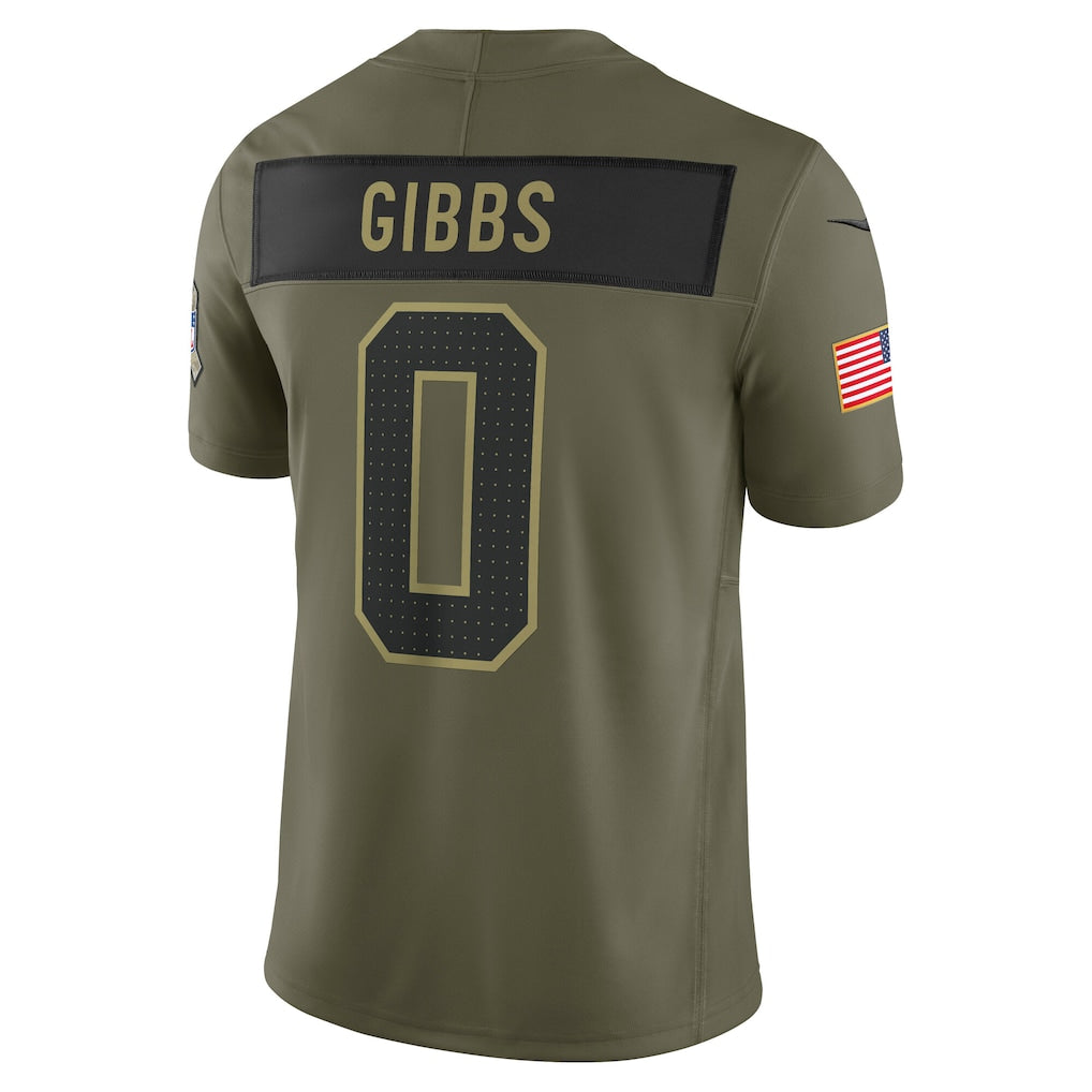 D.Lions #0 Jahmyr Gibbs Olive 2025 Salute to Service Limited Jersey