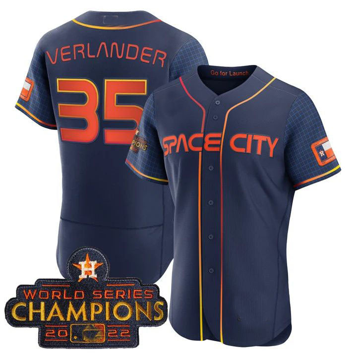 #35 Justin Verlander Houston Astros 2023 SPACE CITY CHAMPIONS FLEX JERSEY C BLUE ALL STITCHED Baseball Jerseys