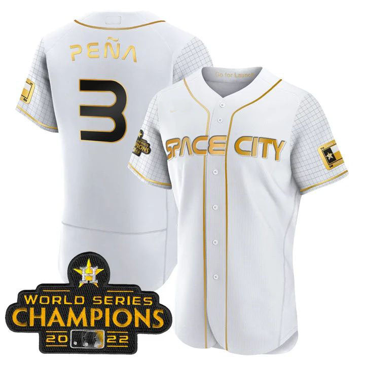 #3 Jeremy Pena Houston Astros White 2023 SPACE CITY CHAMPIONS FLEX JERSEY C ALL STITCHED Baseball Jerseys