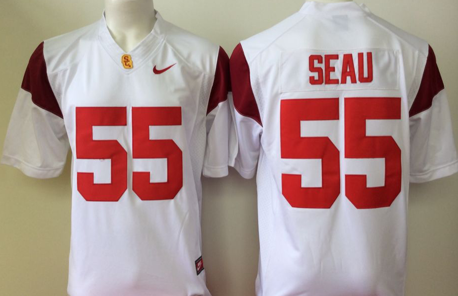 Men's USC Trojans Junior Seau White Player Game Jersey