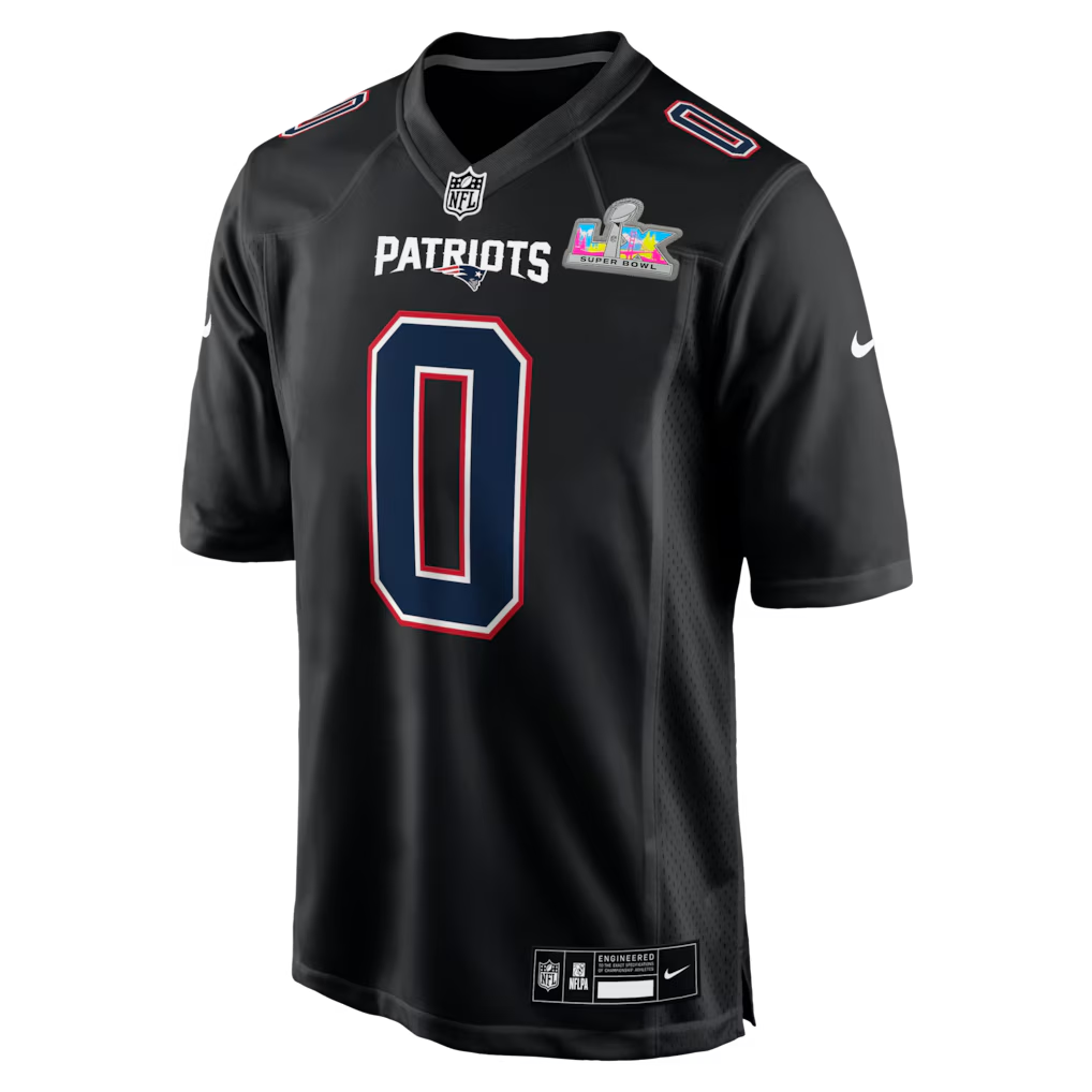 Men's New England Patriots Christian Gonzalez  Black Super Bowl LX Patch Carbon Fashion Game Jersey