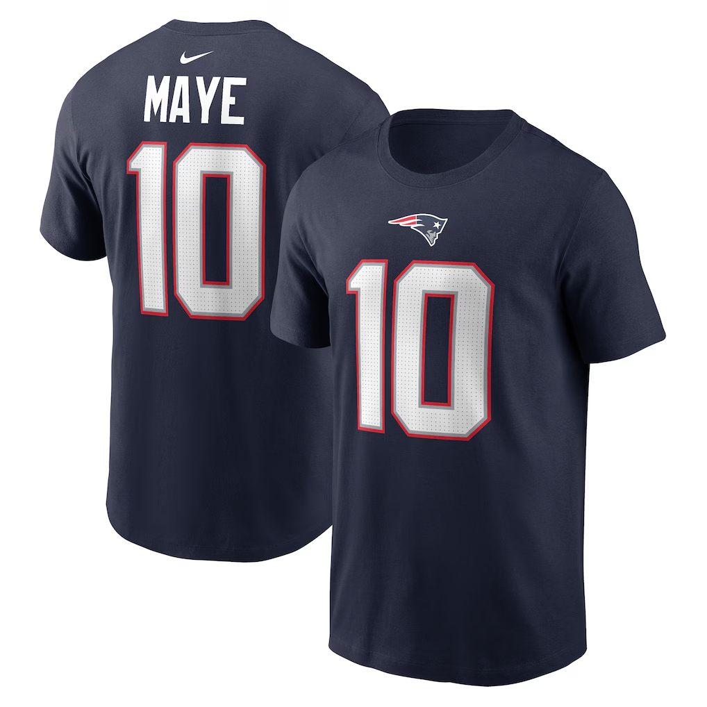 Men's New England Patriots Drake Maye  Navy Name & Number T-Shirt