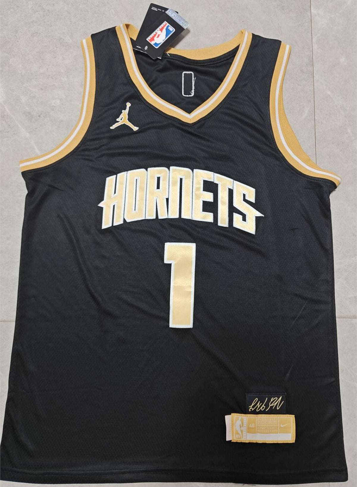24 Hornets #1 Ball black and gold jersey