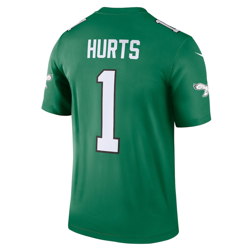 P.Eagles #1 Jalen Hurts Kelly Green Legend Player Performance Top Jersey