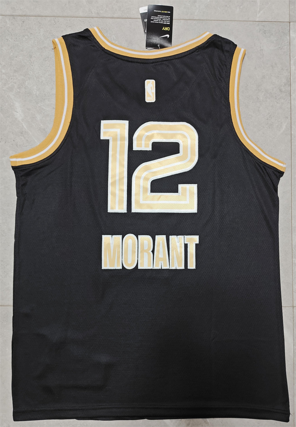 24 Grizzlies #12 Morant black and gold jersey
