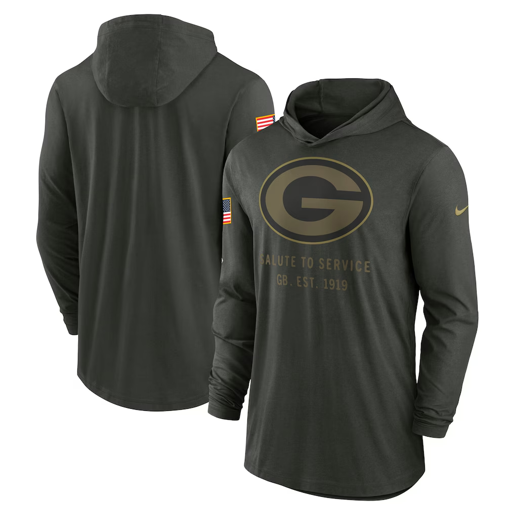 Men's Green Bay Packers  Forest Green 2025 Salute to Service Sideline Dri-FIT Lightweight Hooded Pullover