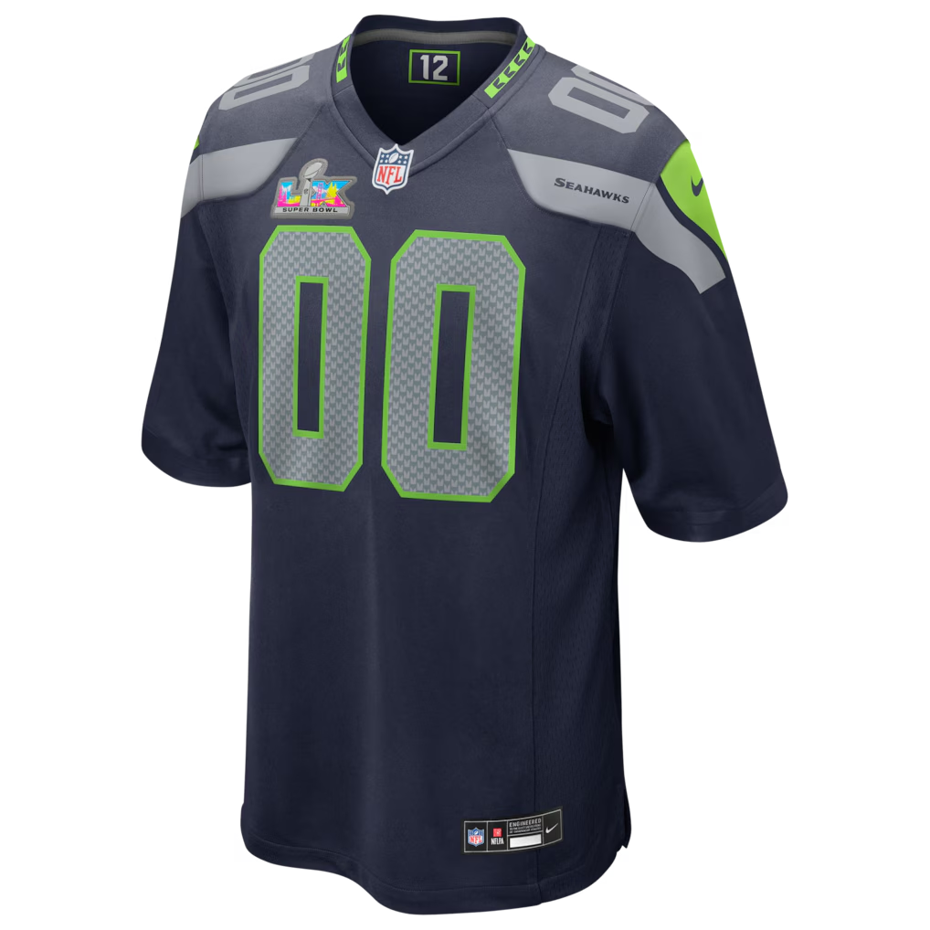 Men's Seattle Seahawks  College Navy Super Bowl LX Patch Custom Game Jersey