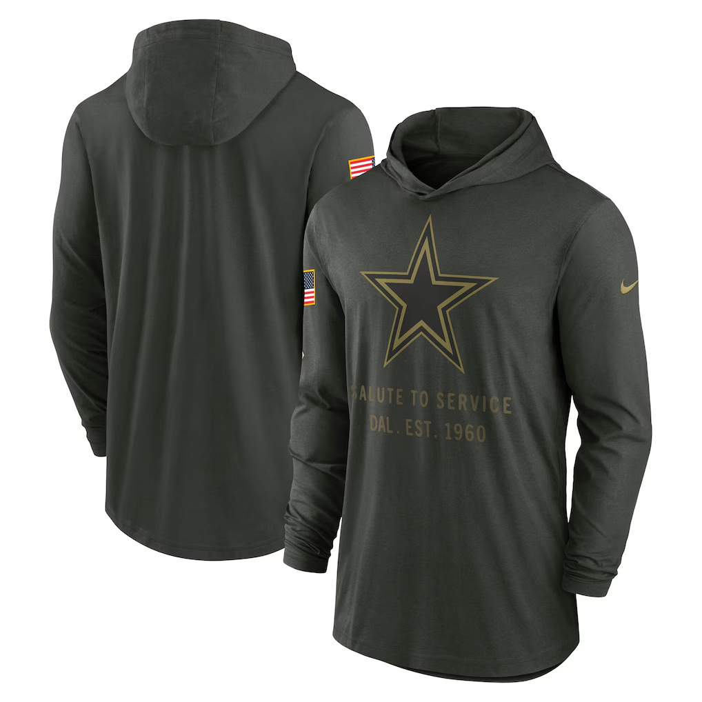 Men's Dallas Cowboys  Forest Green 2025 Salute to Service Sideline Dri-FIT Lightweight Hooded Pullover