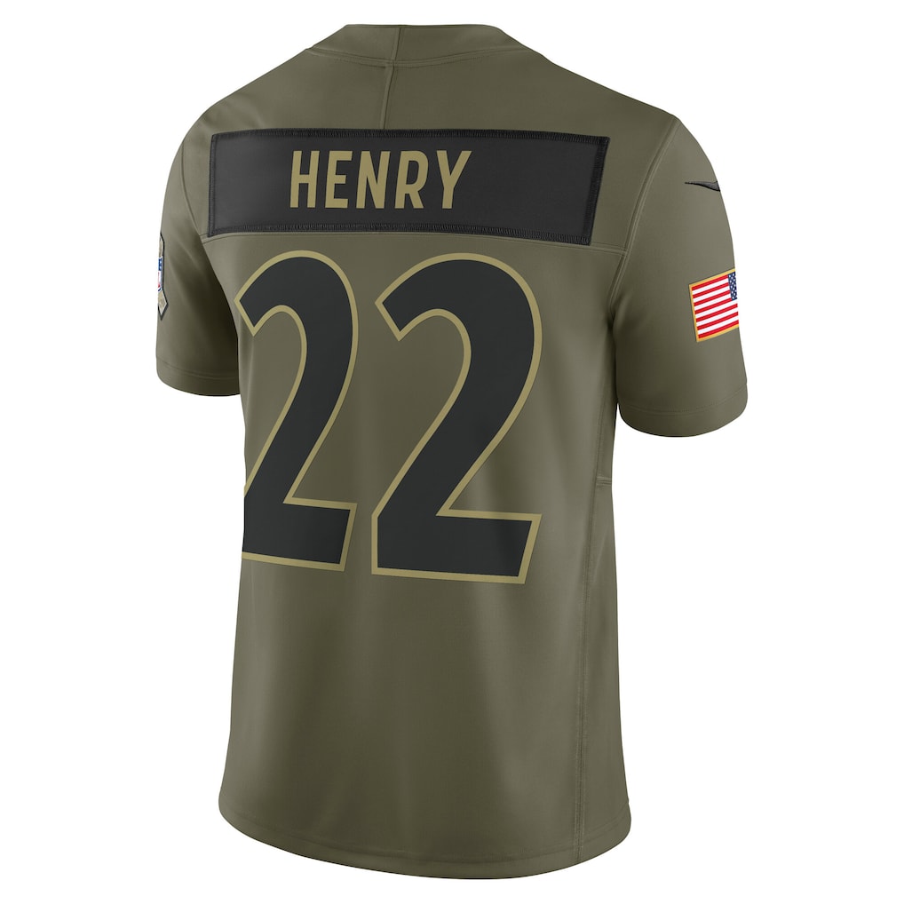 B.Ravens #22 Derrick Henry White Olive 2025 Salute to Service Limited Jersey