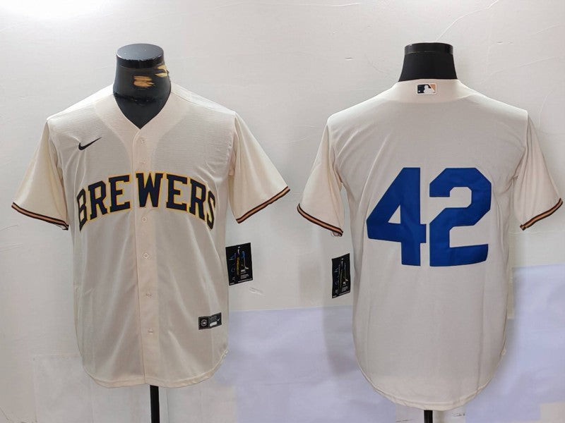Men's Milwaukee Brewers Cream 2024 Jackie Robinson Day Home Limited Jersey