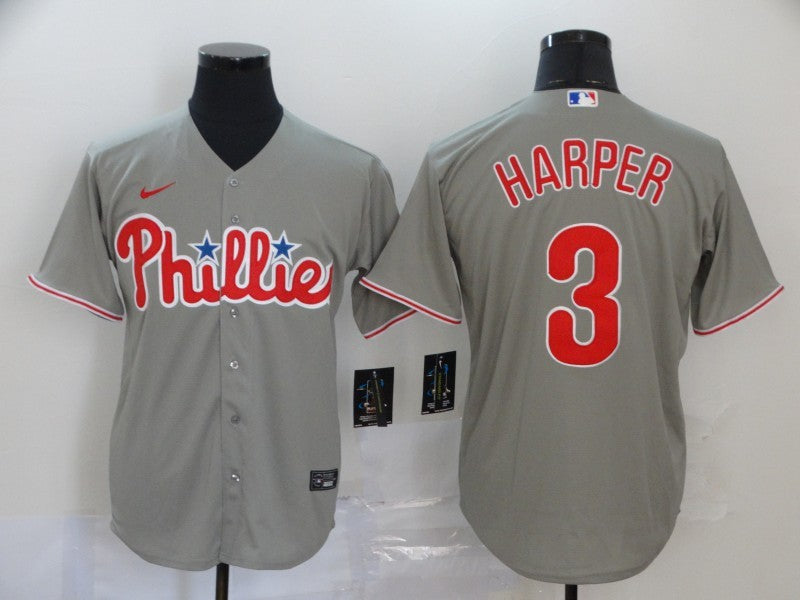 Men's Philadelphia Phillies #3 Bryce Harper  Jersey Gray