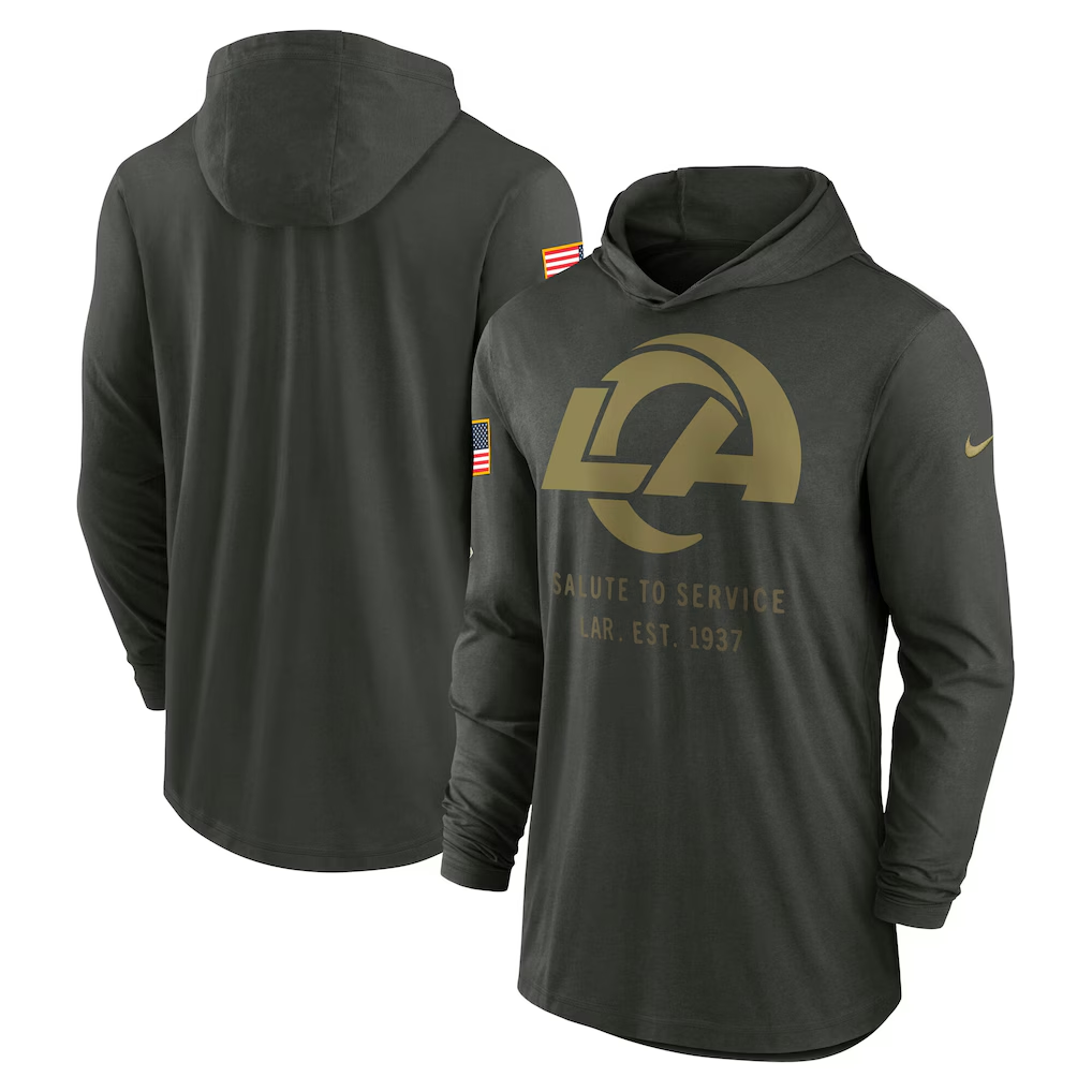 Men's Los Angeles Rams  Forest Green 2025 Salute to Service Sideline Dri-FIT Lightweight Hooded Pullover