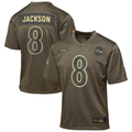 Youth Baltimore Ravens Lamar Jackson  Olive 2025 Salute to Service Game Jersey