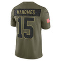 KC.Chiefs #15 Patrick Mahomes Olive 2025 Salute to Service Limited Jersey