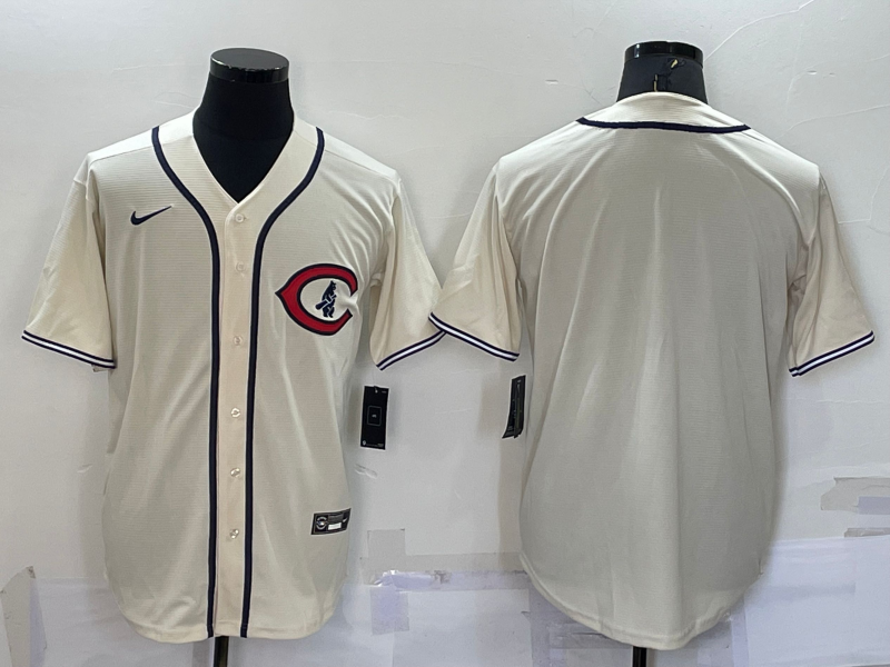 Men's Chicago Cubs1 Beige Blank Replica Jersey