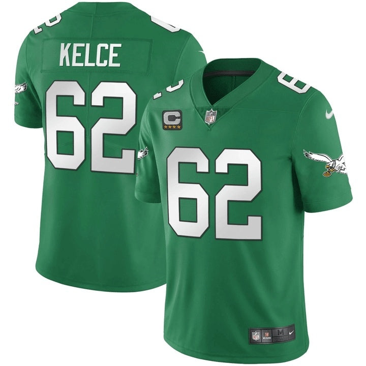 Men's Philadelphia Eagles Jason Kelce  Jersey-green-Four-star captain's patch
