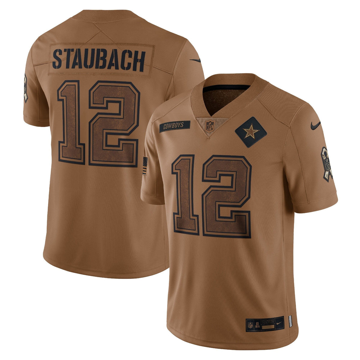 Roger Staubach Dallas Cowboys  Salute To Service Retired   Limited Jersey - Brown