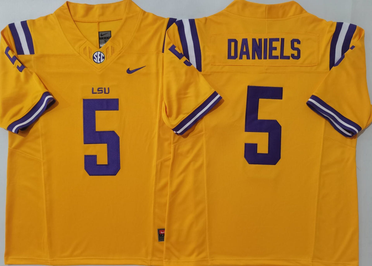 Men's LSU Tigers Jayden Daniels #5 Yellow Player Jersey