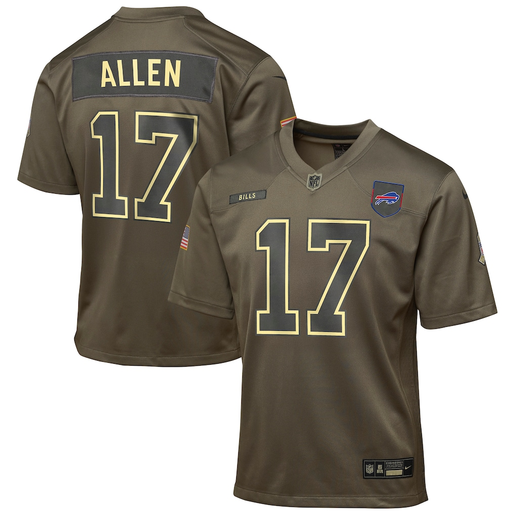 Youth Buffalo Bills Josh Allen  Olive 2025 Salute to Service Game Jersey