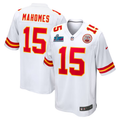 Men's Kansas City Chiefs Patrick Mahomes White Super Bowl LVII Patch Away Game Jersey