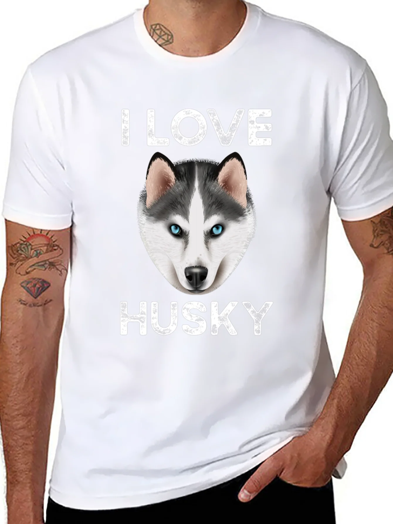 I Love Husky Graphic T-Shirt - Black