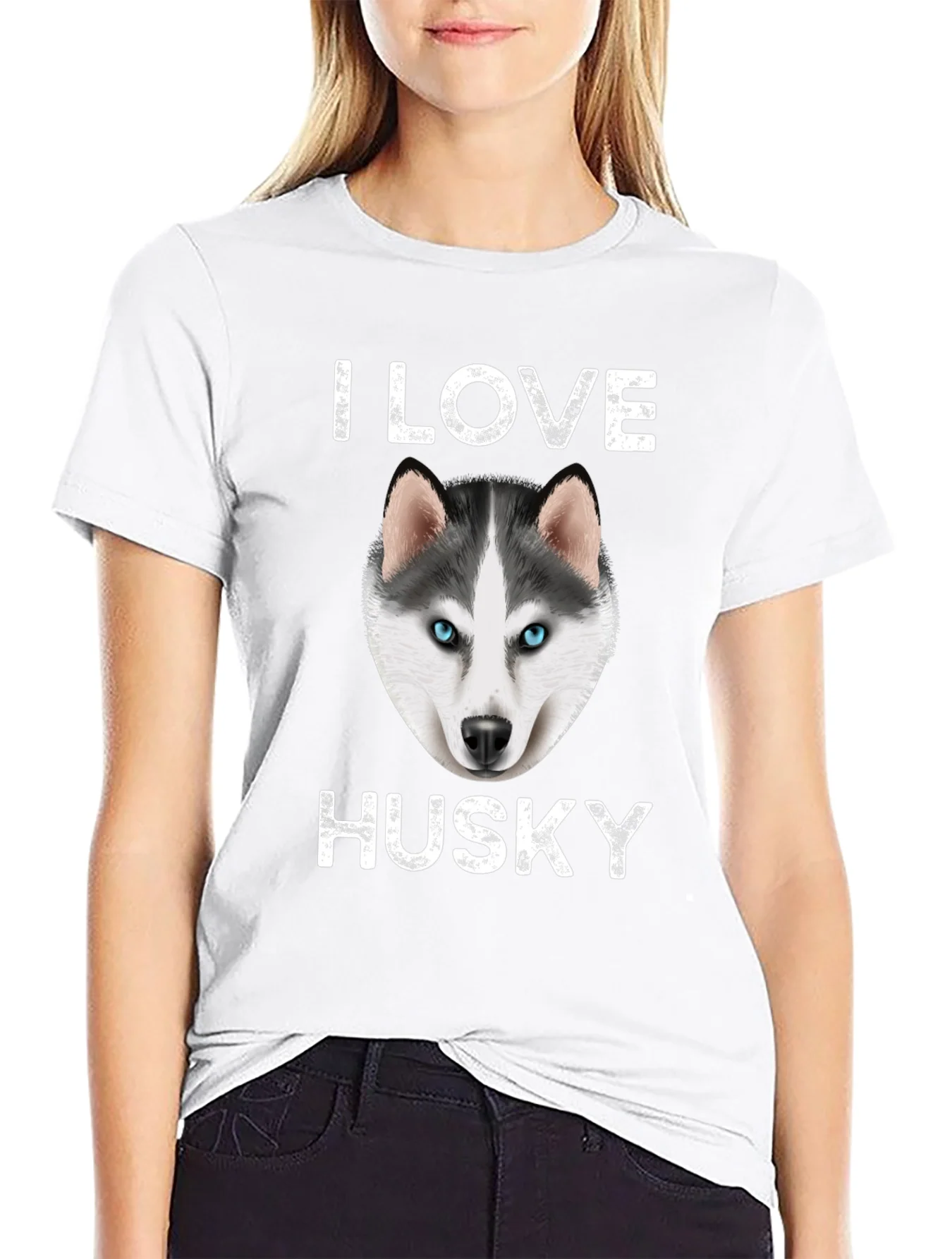 I Love Husky Graphic T-Shirt - Black