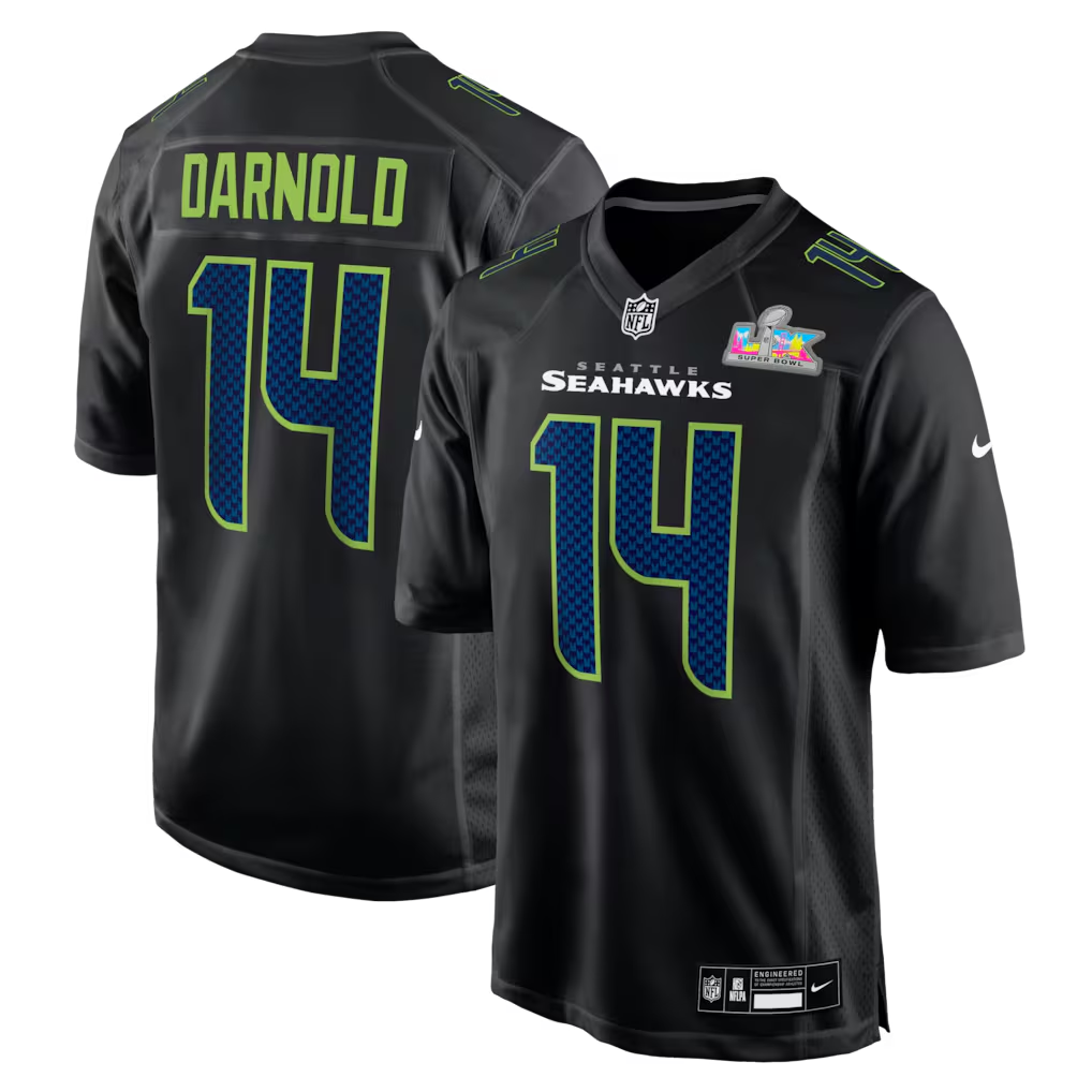 Men's Seattle Seahawks Sam Darnold  Black Super Bowl LX Patch Carbon Fashion Game Jersey