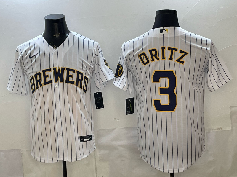 Men's Milwaukee Brewers Joey Ortiz #3 White Home Replica Player Jersey