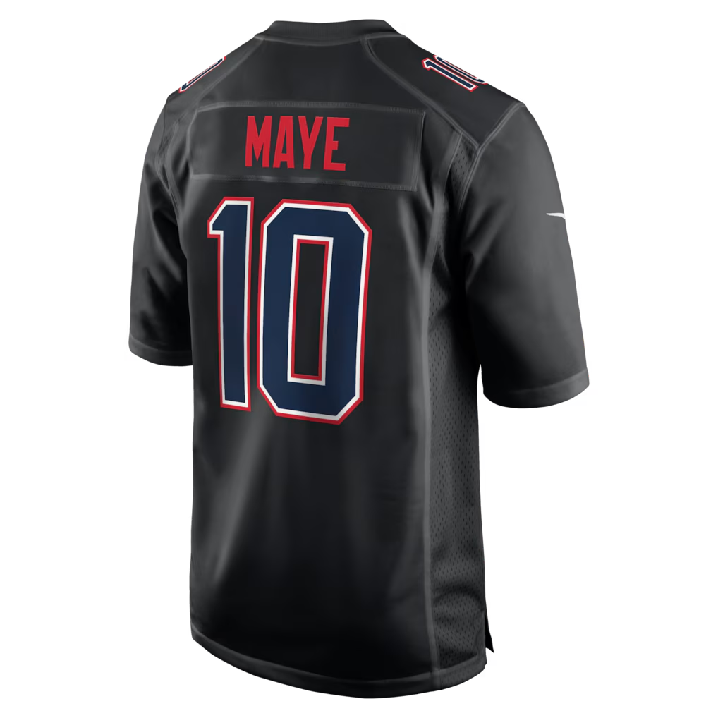 Men's New England Patriots Drake Maye  Black Super Bowl LX Patch Carbon Fashion Game Jersey