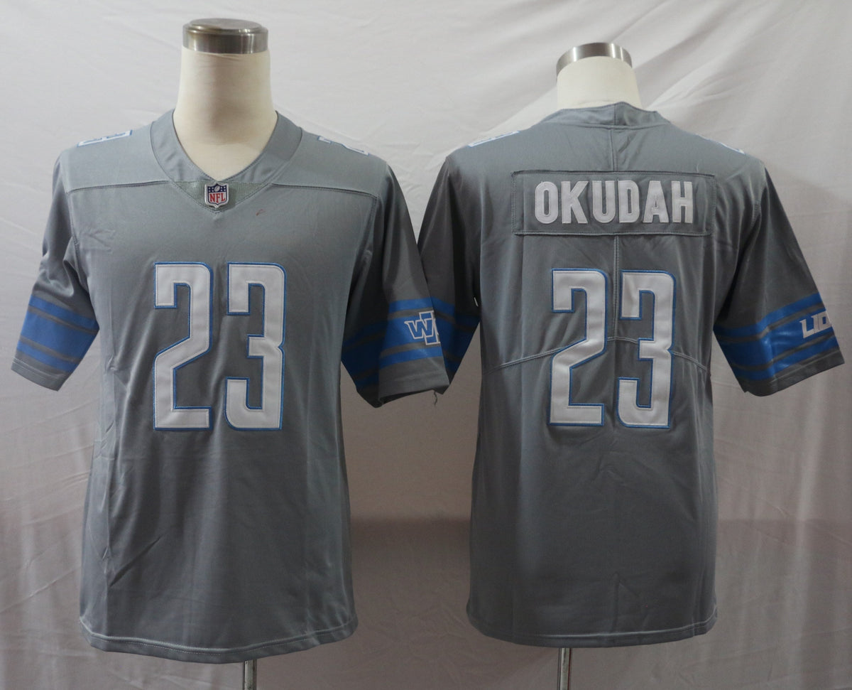 Men's Detroit Lions Jeff Okudah Gray Game Jersey