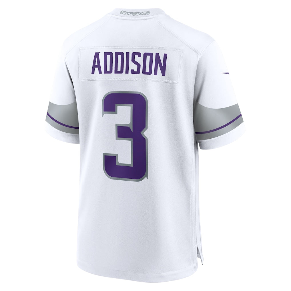 M.Vikings #3 Jordan Addison White Alternate Game Player Jersey