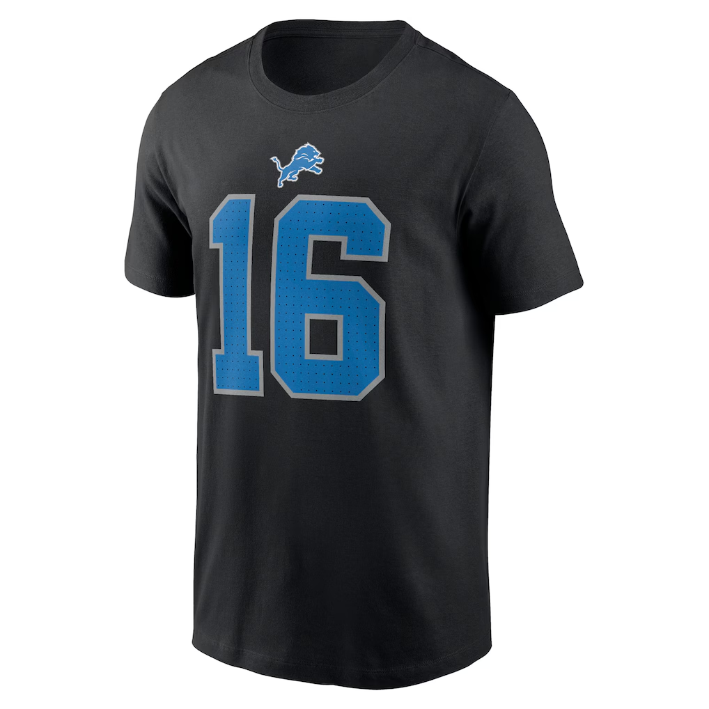 Men's Detroit Lions Jared Goff  Black Name & Number T-Shirt