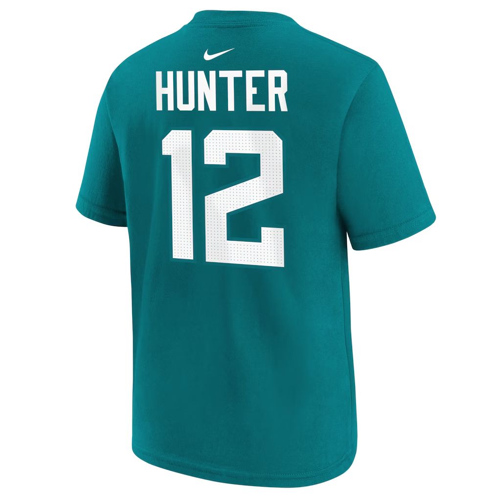 Jacksonville Jaguars Travis Hunter  Teal 2025 NFL Draft First Round Pick Name & Number T-Shirt