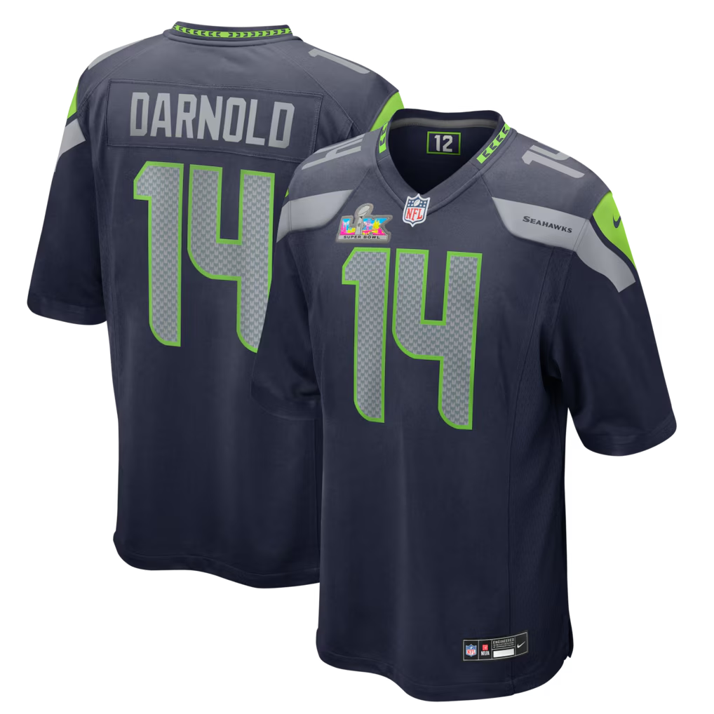 Men's Seattle Seahawks Sam Darnold  College Navy Super Bowl LX Patch Game Jersey