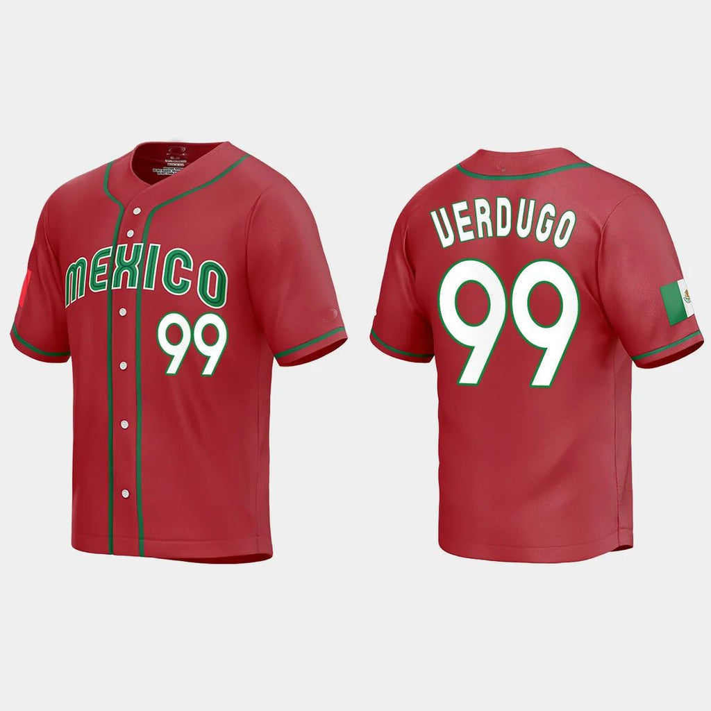 #99 ALEX VERDUGO MEXICO BASEBALL 2023 WORLD BASEBALL CLASSIC REPLICA JERSEY C RED Stitches Baseball Jerseys