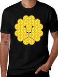 Geometric Flower of Life Lion Head Black T-Shirt