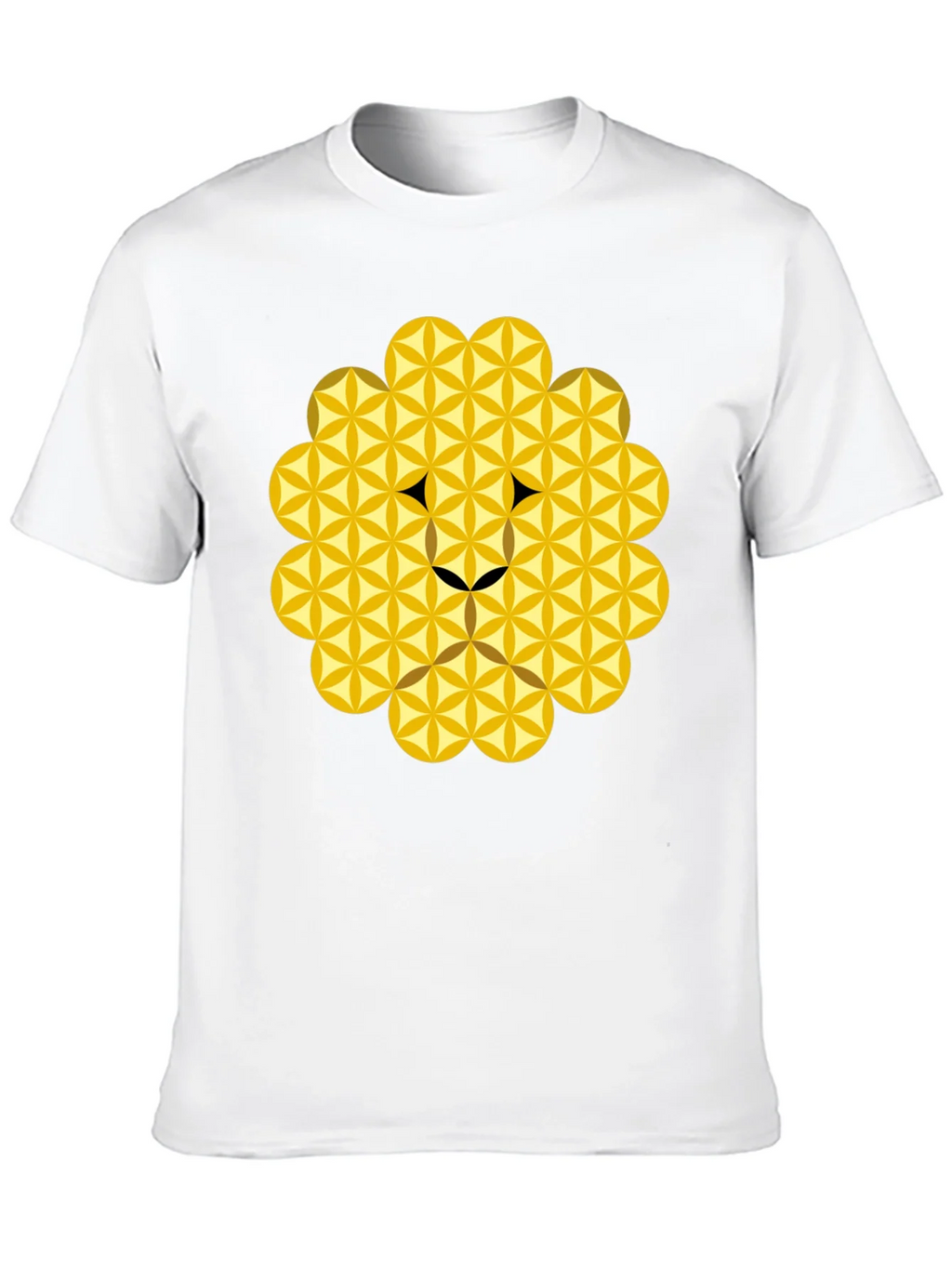 Geometric Flower of Life Lion Head Black T-Shirt
